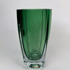 Flygsfors Green Clear Glass Vase Vintage Decor Flower Vase Glassware